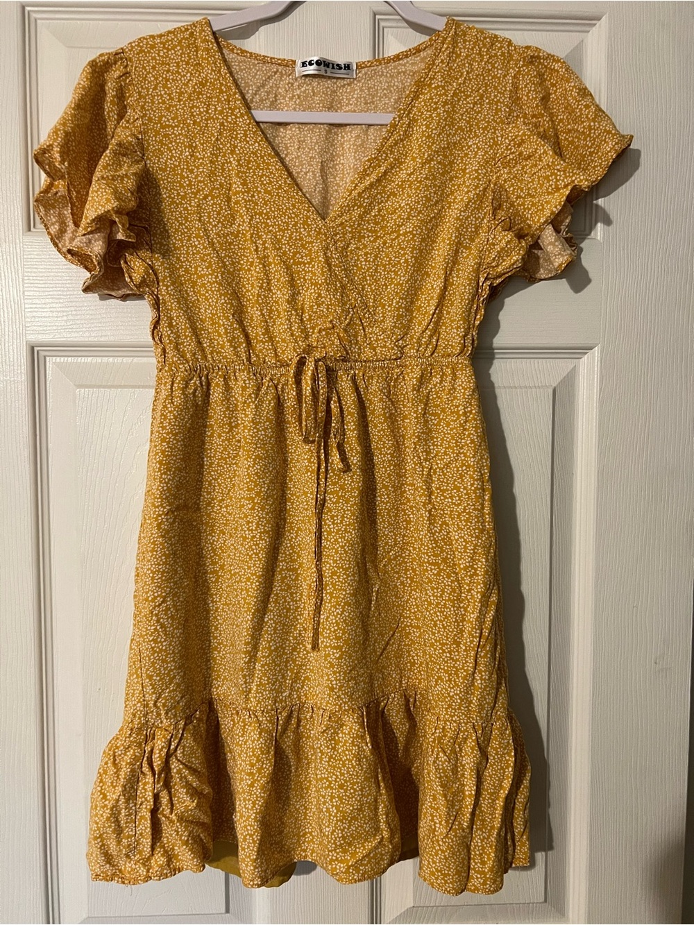 Women’s Floral Short Sleeve Yellow Summer Dress Size S